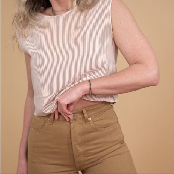 Rag and Bone Striped Silk Sleeveless Top in Tan / White - Picture 5 of 10